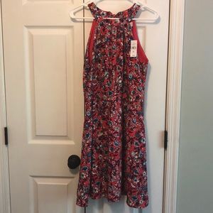 Loft summer dress. Pink with blue floral pattern.